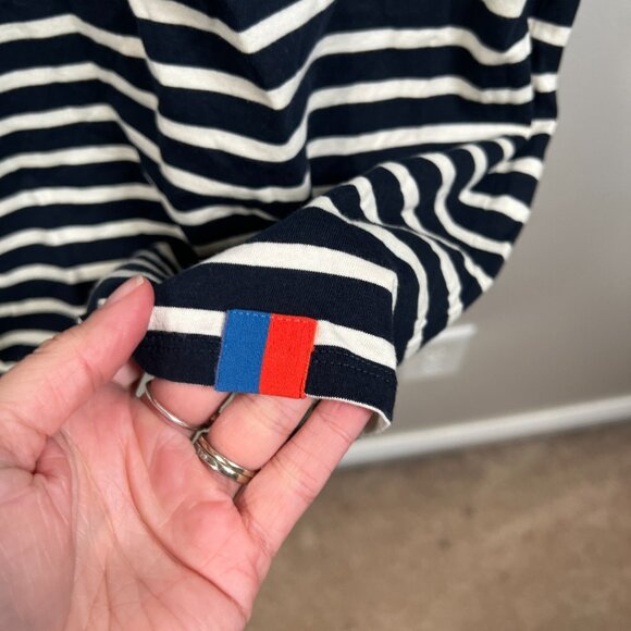 Kule Turtleneck Dress Size Large Navy Stripes Cotton Casual Work Preppy - Picture 8 of 10